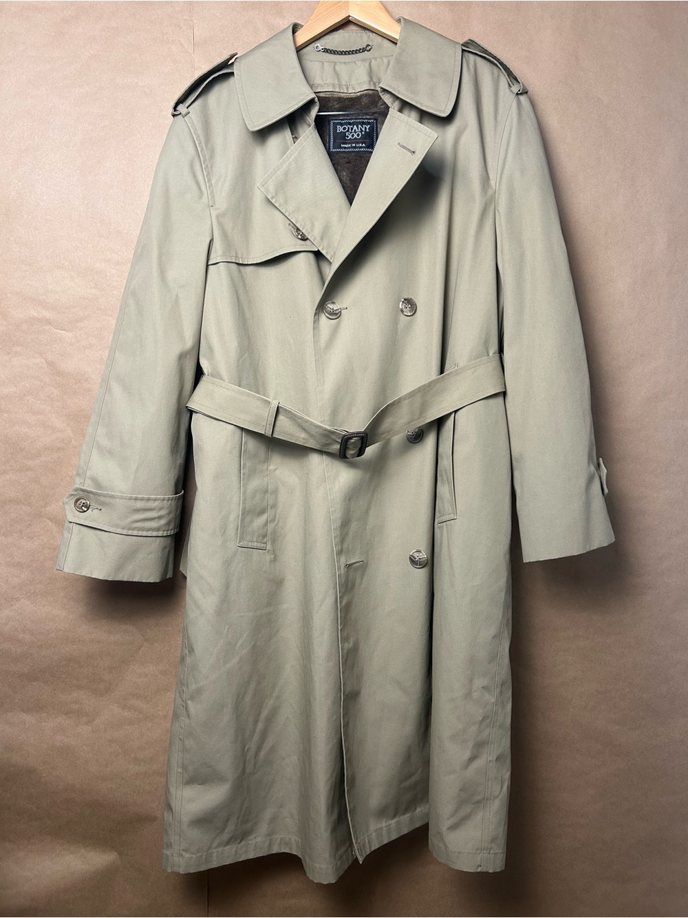 Botany 500 Men's Light Khaki Trench Coat with Belt
